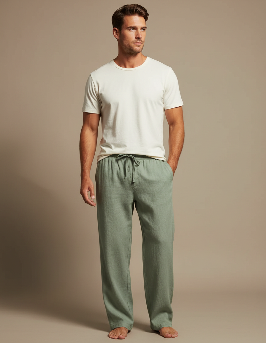 Pantalon Vert Fluide - Lin