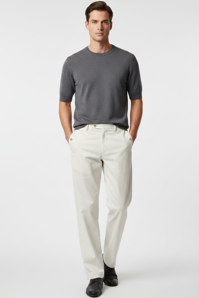 Pantalon Fluide Écru Coton Droit Élégant Homme - Blanc