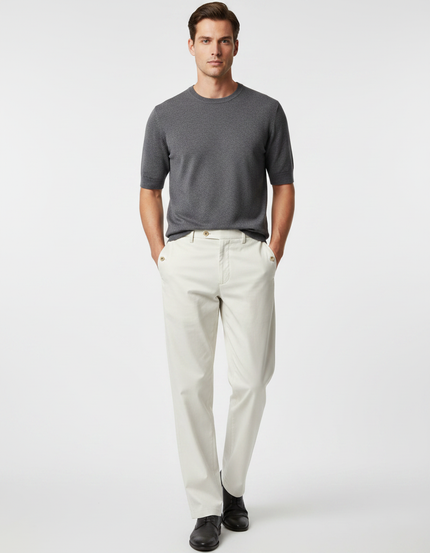 Pantalon Fluide Écru Coton Droit Élégant Homme - Blanc