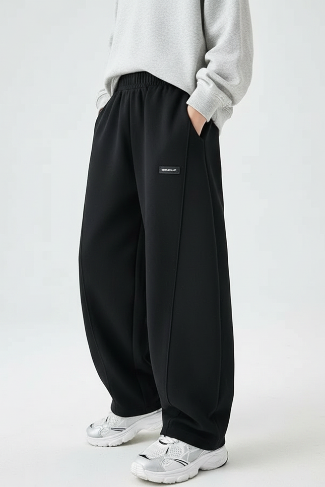 Pantalon Fluide Noir Ample Décontracté Coton Sport - Molleton