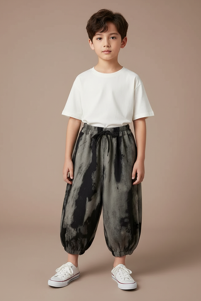 Pantalon Fluide Tie-Dye Ample Décontracté Enfant Unisexe - Kaki Molleton
