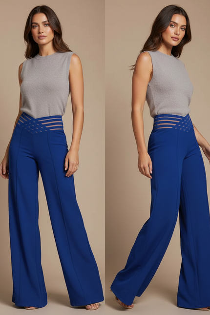 Pantalon Fluide Sexy - Bleu Polyester