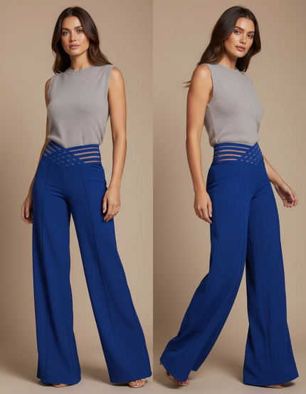 Pantalon Fluide Sexy - Bleu Polyester