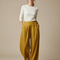 Pantalon Fluide Jaune Moutarde Ample Plissé Lin Confortable