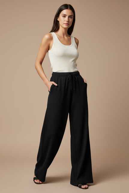 Pantalon Fluide Femme Noir Palazzo - Molleton