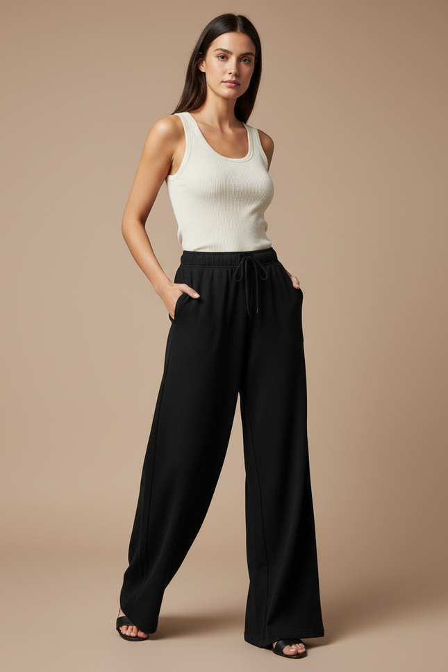 Pantalon Fluide Femme Noir Palazzo - Molleton
