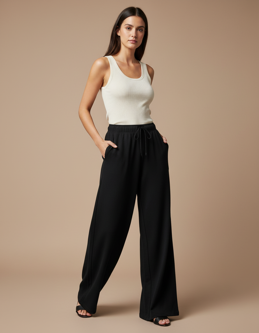 Pantalon Fluide Femme Noir Palazzo - Molleton