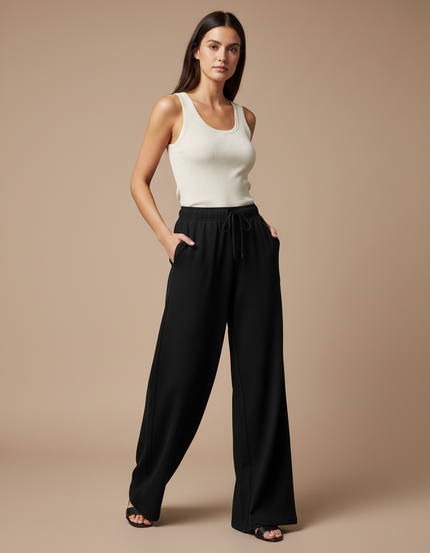 Pantalon Fluide Femme Noir Palazzo - Molleton