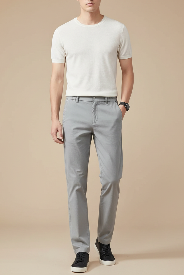 Pantalon Fluide Gris Droit Décontracté Homme Coton