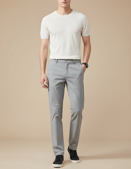 Pantalon Fluide Gris Droit Décontracté Homme Coton