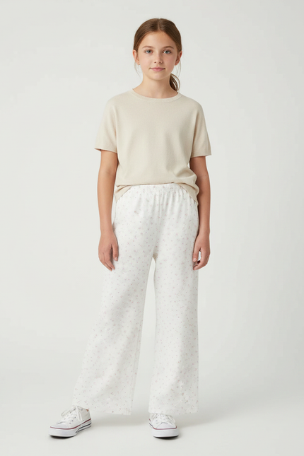 Pantalon Fluide Blanc Imprimé Ample Confortable Enfant - Molleton