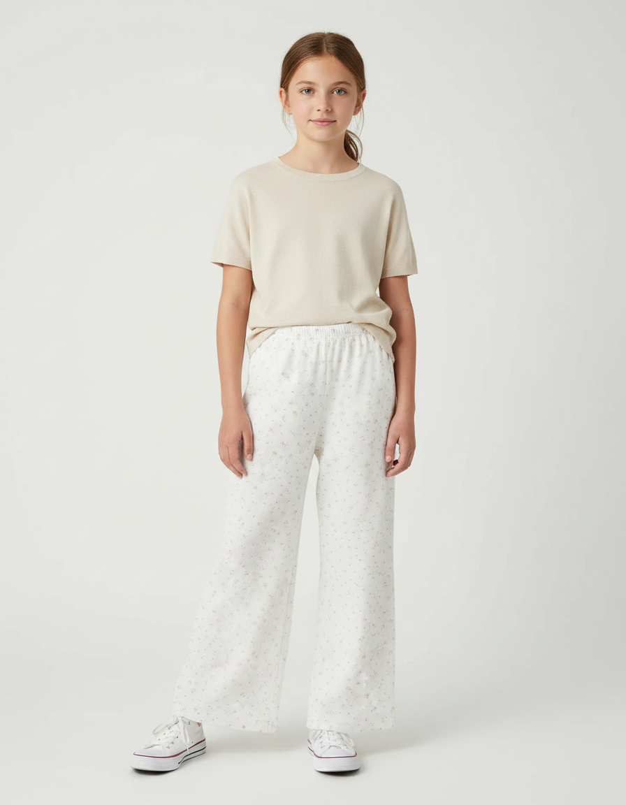 Pantalon Fluide Blanc Imprimé Ample Confortable Enfant - Molleton
