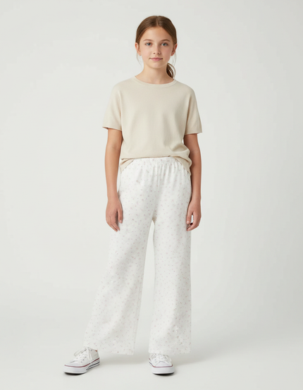 Pantalon Fluide Blanc Imprimé Ample Confortable Enfant - Molleton