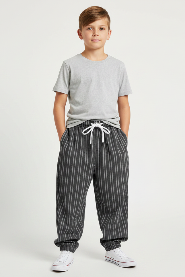 Pantalon Fluide Noir Rayé Ample Décontracté Enfant - Molleton