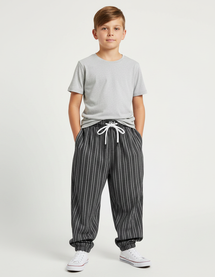 Pantalon Fluide Noir Rayé Ample Décontracté Enfant - Molleton