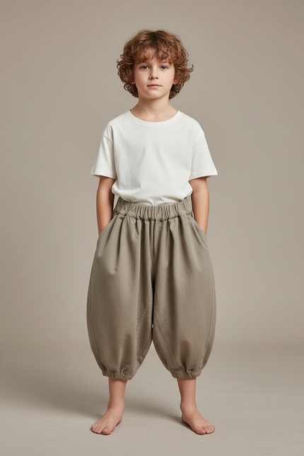 Pantalon Fluide Kaki Ample Coton Décontracté Enfant - Toile
