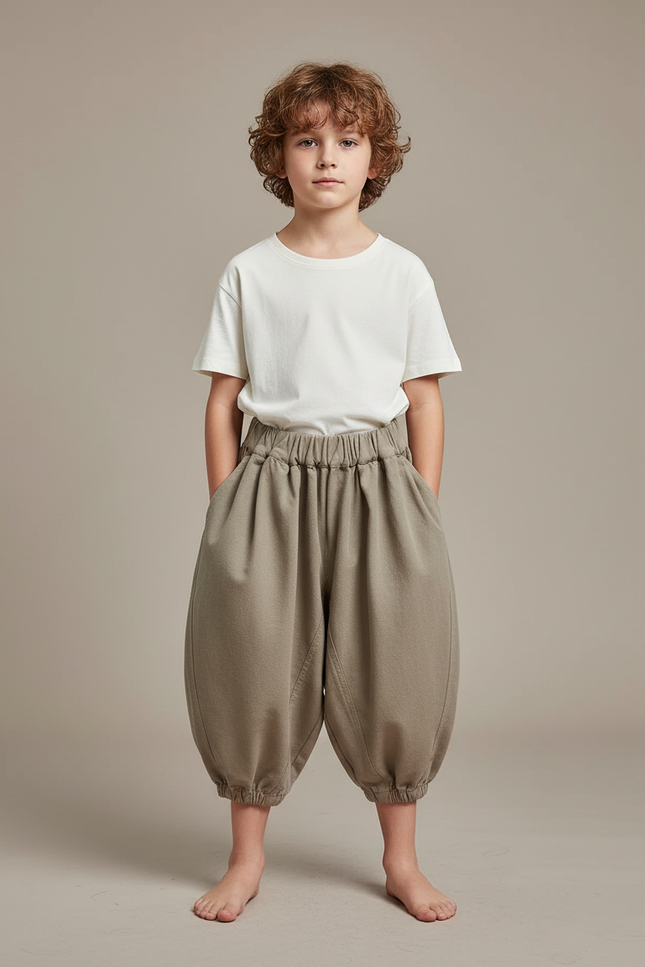 Pantalon Fluide Kaki Ample Coton Décontracté Enfant - Toile