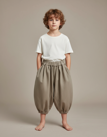 Pantalon Fluide Kaki Ample Coton Décontracté Enfant - Toile