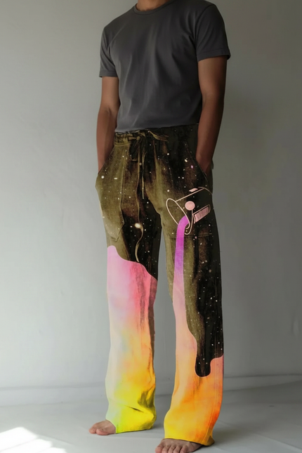 Pantalon Fluide Galaxie Dégradé Ample Homme - Multicolore Viscose