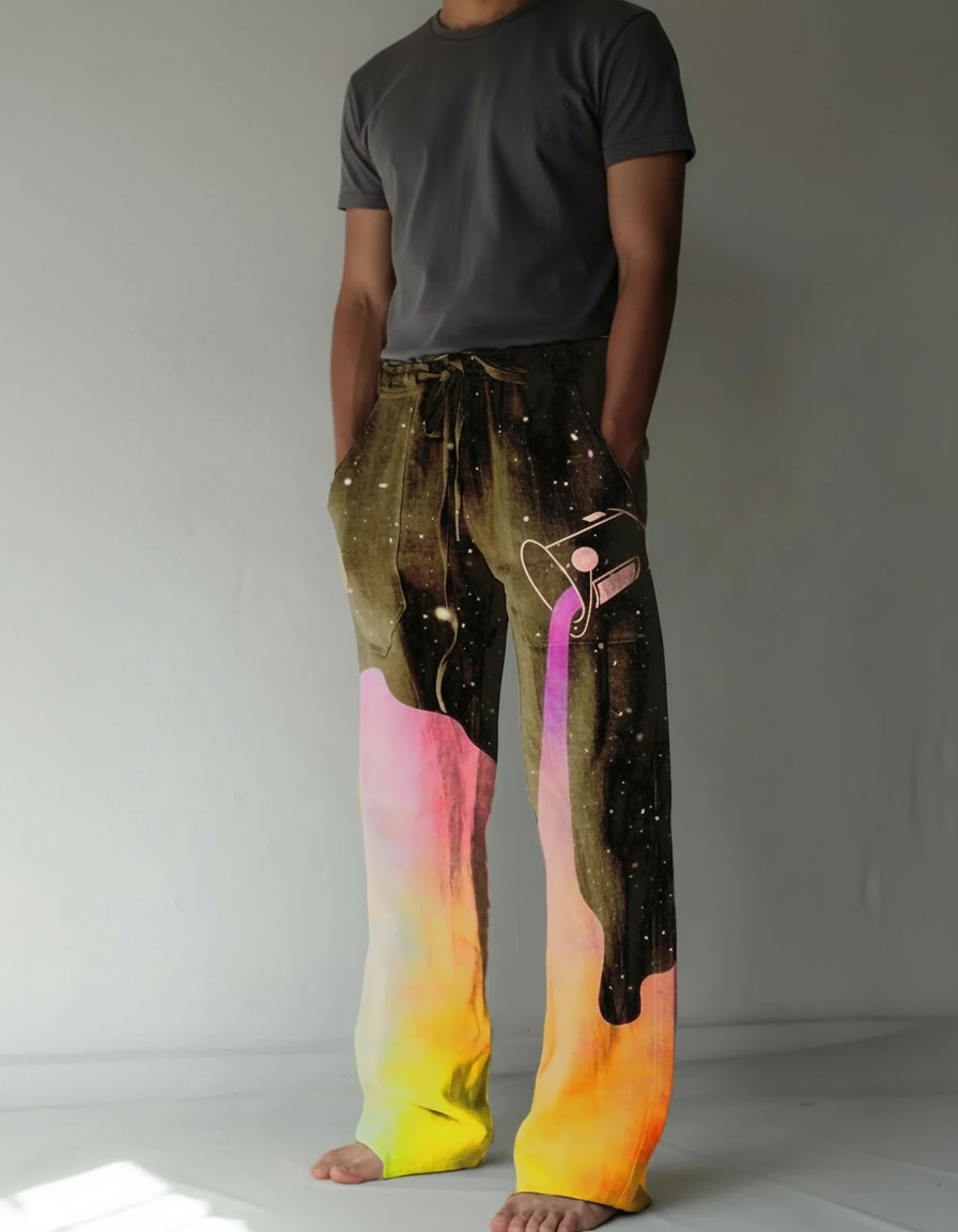 Pantalon Fluide Galaxie Dégradé Ample Homme - Multicolore Viscose