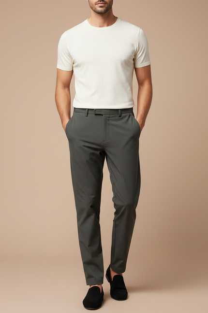 Pantalon Fluide Cintré - Kaki Polyester