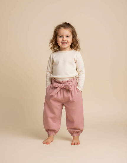 Pantalon Fluide Rose Coton Ample Taille Haute Enfant