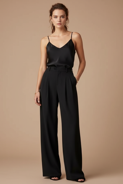 Pantalon Fluide Noir Satin