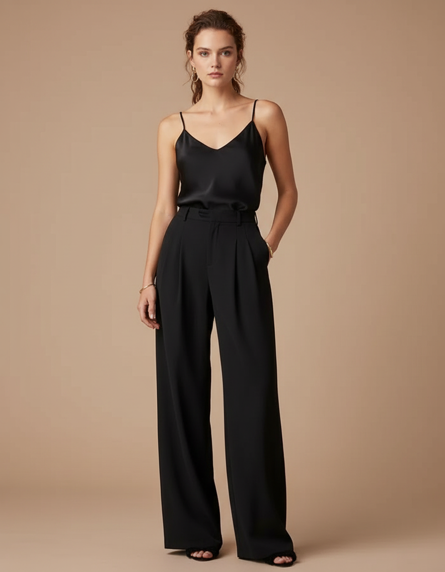 Pantalon Fluide Noir Satin