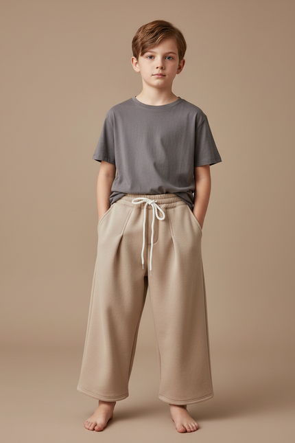 Pantalon Fluide Beige Coton Ample Décontracté Épais - Molleton