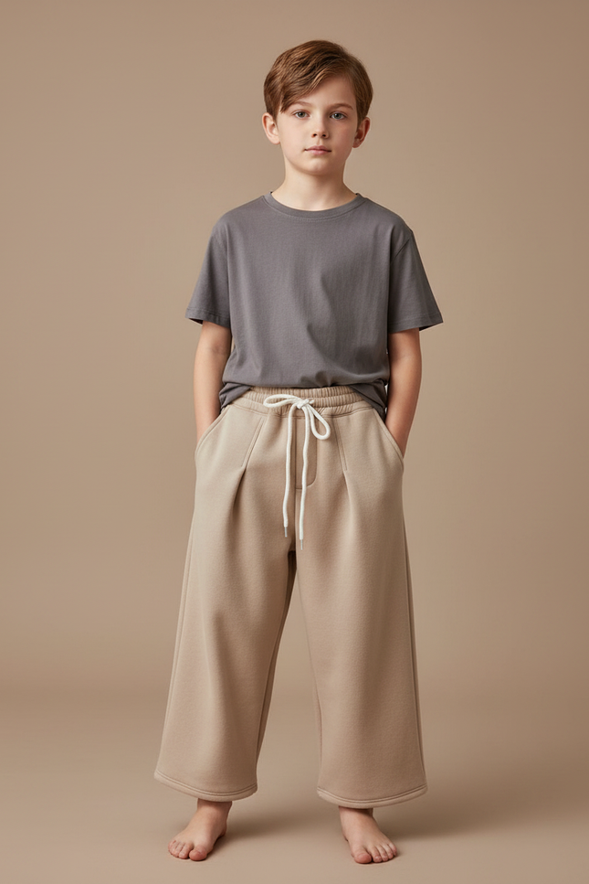 Pantalon Fluide Beige Coton Ample Décontracté Épais - Molleton
