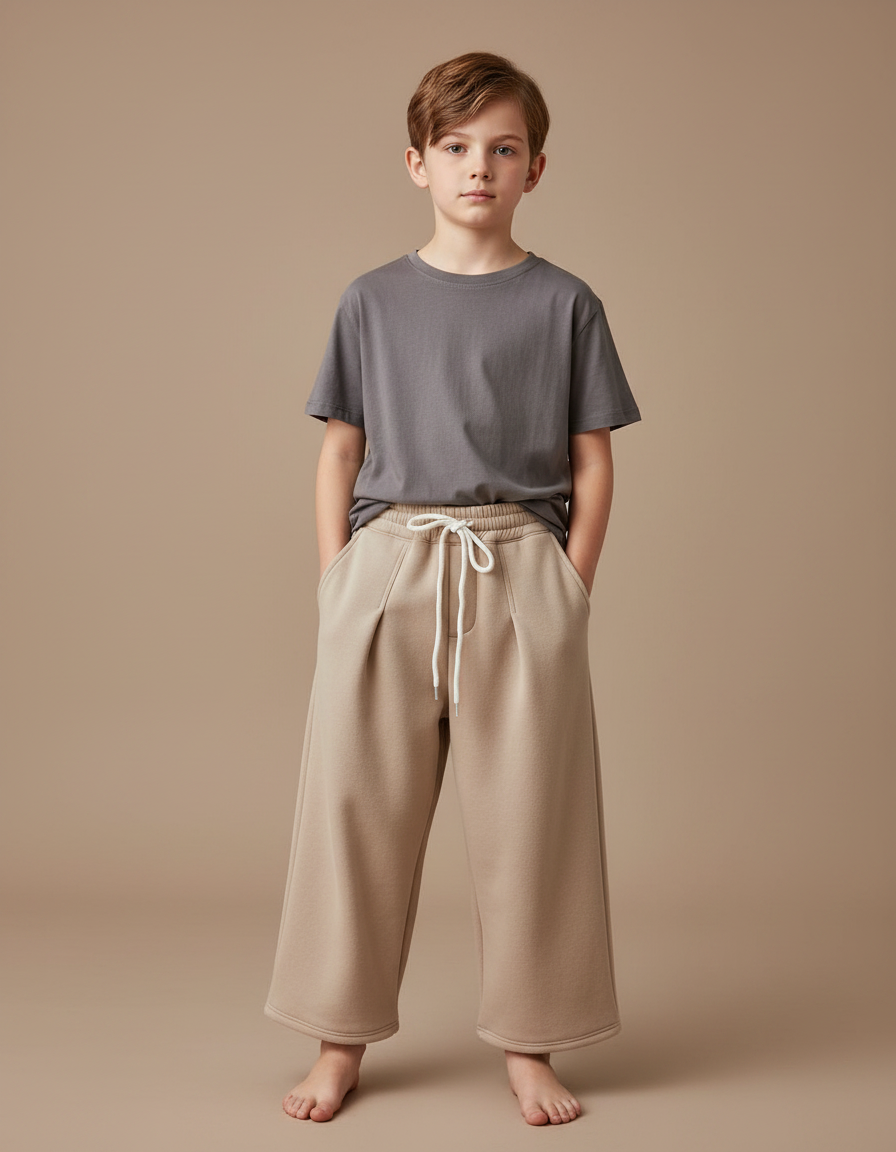Pantalon Fluide Beige Coton Ample Décontracté Épais - Molleton