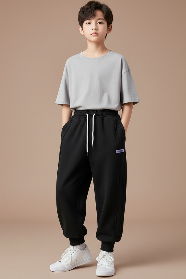 Pantalon Fluide Noir Ample Sport Décontracté Garçon - Molleton