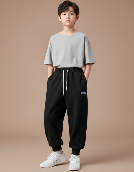 Pantalon Fluide Noir Ample Sport Décontracté Garçon - Molleton