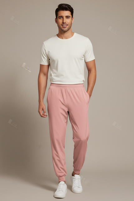 Pantalon Fluide Rose Homme Sport Décontracté Confortable - Polyester