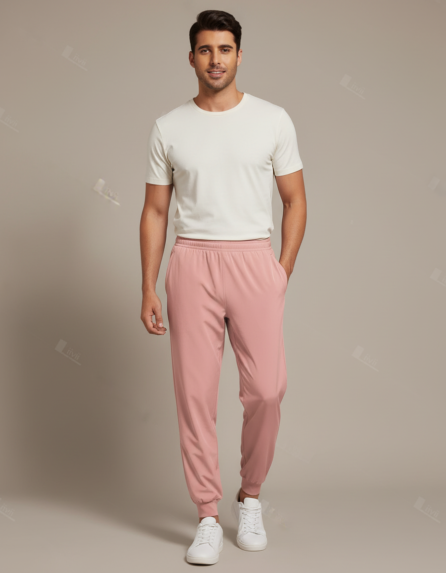 Pantalon Fluide Rose Homme Sport Décontracté Confortable - Polyester