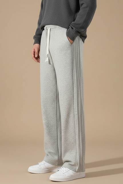 Pantalon Fluide Gris Coton Ample Droit Sport - Molleton