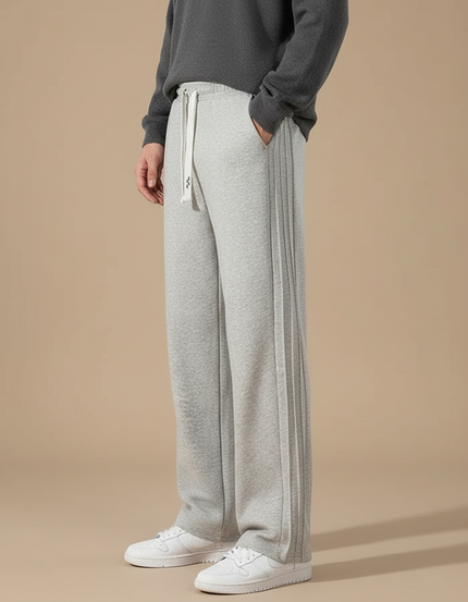 Pantalon Fluide Gris Coton Ample Droit Sport - Molleton