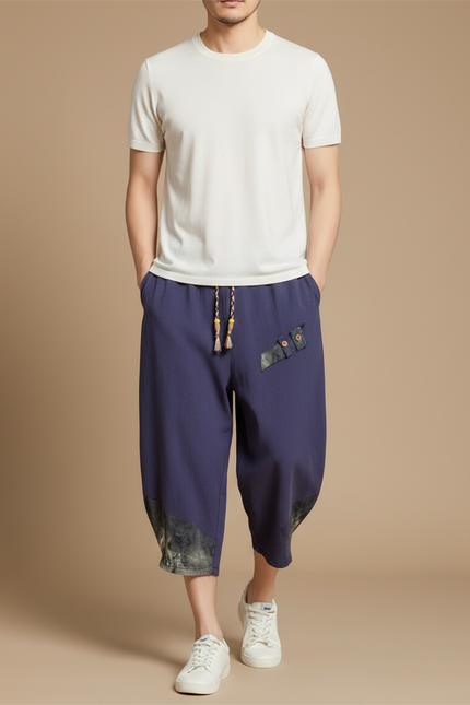 Pantalon Fluide Homme Bleu Marine Coupe Ample - Lin