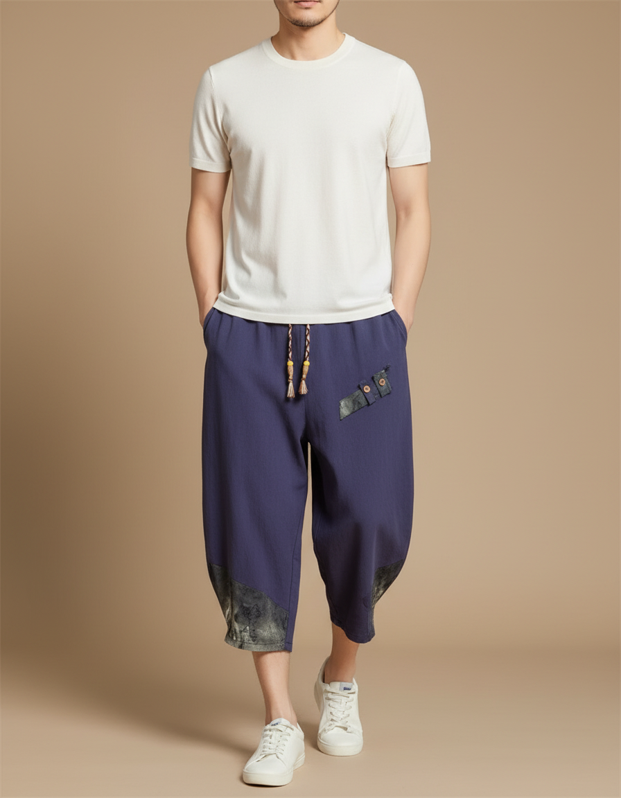 Pantalon Fluide Homme Bleu Marine Coupe Ample - Lin