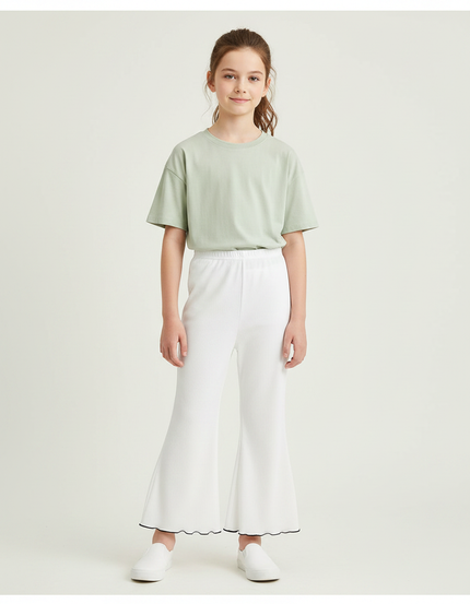Pantalon Fluide Blanc Côtelé Évasé Fille Estival - Maille