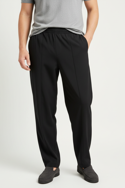 Pantalon Fluide Homme Noir Droit Décontracté Coton