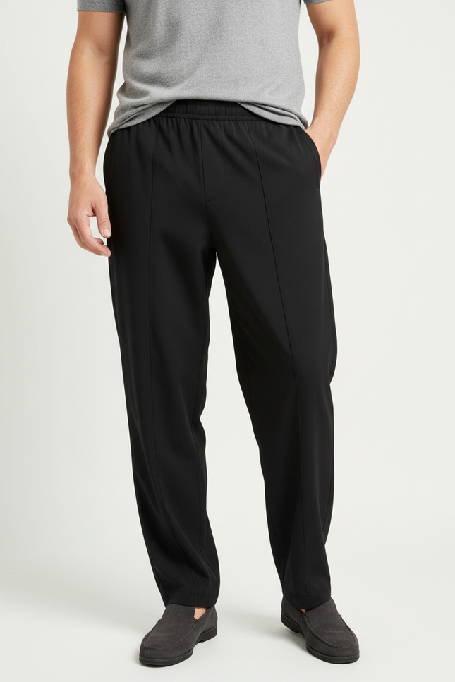 Pantalon Fluide Homme Noir Droit Décontracté Coton