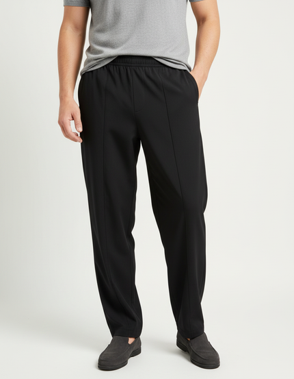 Pantalon Fluide Homme Noir Droit Décontracté Coton