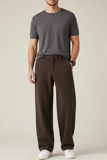 Pantalon Fluide Marron Ample Homme Décontracté Laine