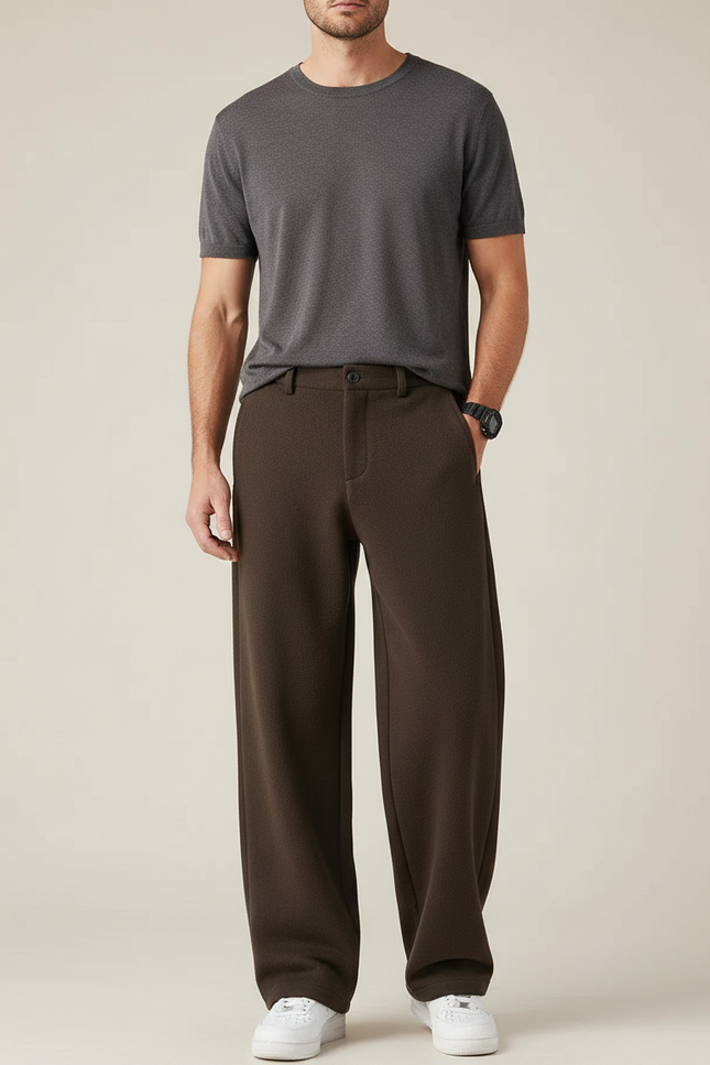 Pantalon Fluide Marron Ample Homme Décontracté Laine