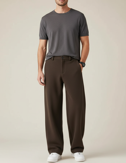 Pantalon Fluide Marron Ample Homme Décontracté Laine