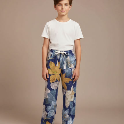 Pantalon Fluide Floral Bleu Large Confortable Enfant - Viscose