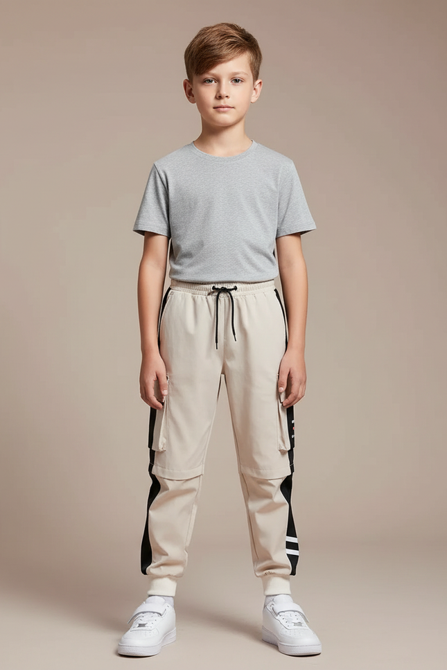 Pantalon Fluide Cargo Beige Sport Garçon - Polyester