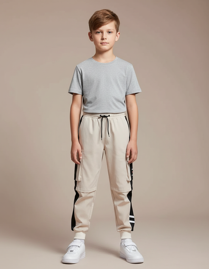 Pantalon Fluide Cargo Beige Sport Garçon - Polyester