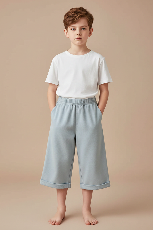 Pantalon Fluide Bleu Ciel Ample Coton Enfant - Molleton